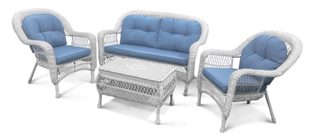картинка Комплект мебели 2+1+1 из ротанга LV520 White/Blue от магазина "Заказ Кровли"